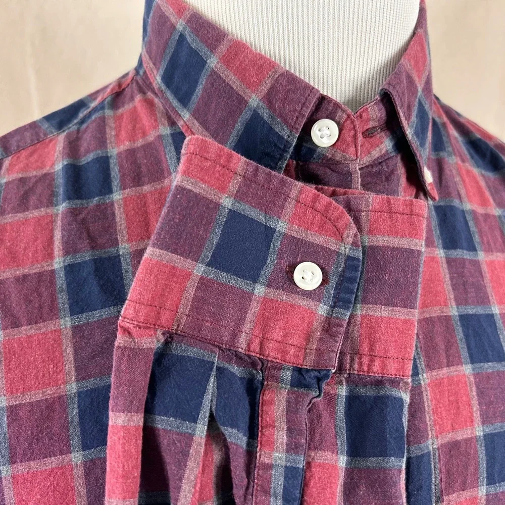 J. Crew Large Slim Fit Button Down Shirt Red Blue Plaid Cotton Casual Mens